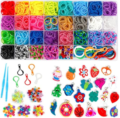Inscraft 2600+ Loom Bands Set: Colourful Rubber Bands in 28 Colours with Container, 100 Clips, 152 Beads, 20 Pendant, 5 Backpack Hooks, 1 Instruction, Bracelet Making Refill Kit for Kids | Rubber Bands Kit with Container, 100 Clips, 152 Beads, 20 Pendant, 5 Backpack Hooks, Bracelet Making Refill Kit for Kids
