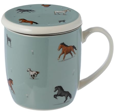 Puckator Down on The Farm Horses Infuser Tea Coffee Mug Set with Lid - Funny Home Accessories - Cute Gifts for Girlfriend - Large Mugs for Men Women Hot Drinks - Cute Cups Presents Secret Santa Gift