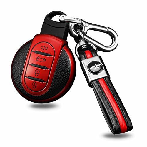 ontto Autoschlüssel Hülle Schlüsselcover Passt für BMW Mini Cooper S D One Clubman Countryman F56 F54 F55 F56 F57 F60 Fernbedienung Schlüsselanhänger TPU Schlüsseletui Zubehör 4 Taste Rot