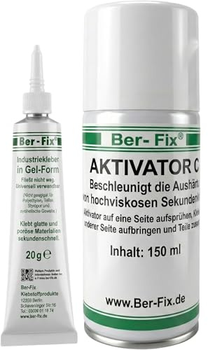 Ber-Fix® Industriekleber Gel 20g transparent + Beschleuniger Spray 150ml | Schnell-Reparatur-Set für Haushalt, Werkstatt & Modellbau