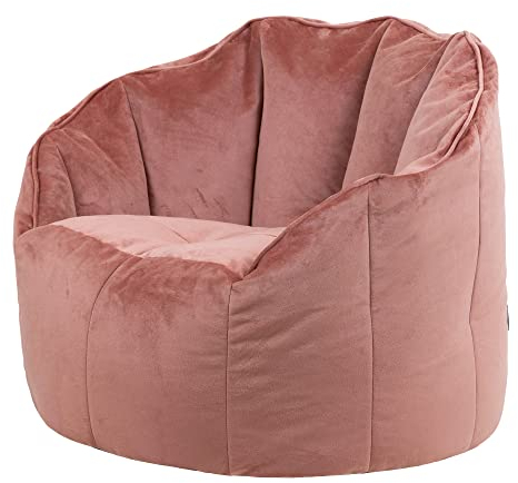 icon Sirena Velvet Bean Bag Chair, Dusk Pink, Large Adult Bean Bag with Filling Included, Accent Chair, Living Room Furniture, Bedroom Furniture