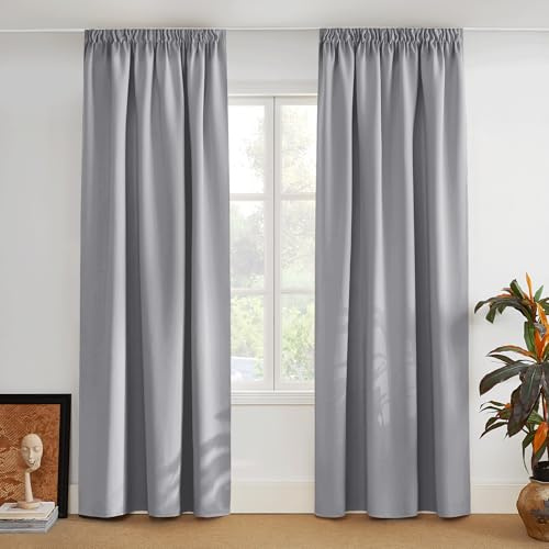 PONY DANCE Tende Termiche Isolanti per Interni con Fettuccia 2 Pezzi 140x300 cm Tenda Oscurante per Salotto e Camera da Letto Curtains Decorazione, Grigio Chiaro