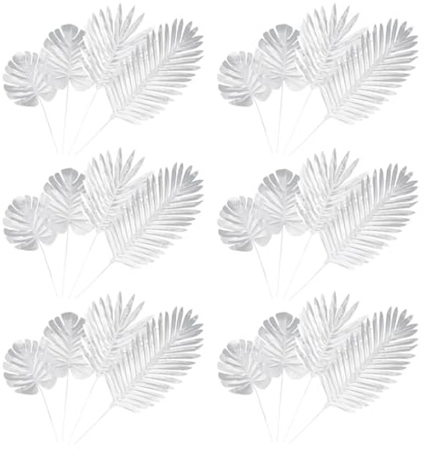 Abaodam Artificial Leaves with Stems Silver Leaf Garland for Wedding Table Decor Floral Arrangement Holiday Decoration Indoor Outdoor Party Layout 18.50 X 7.48 in 24 pcs