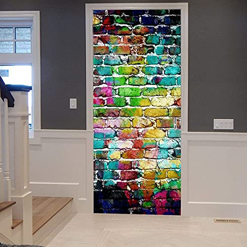 3D Bunte Graffiti-Backsteinmauer 90 X 210 Cm Türtapete Wandbilder Selbstklebend Tür Poster Vinyl Entfernbar Mauer Aufkleber Zuhause Dekor - Kinderzimmer Wohnzimmer Küche Schlafzimmer Tür Fotos