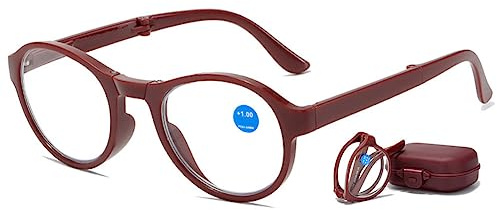 VEVESMUNDO Blaulichtfilter Runde Lesebrille Faltbare Klappbar Faltbrillen klappbrille Herren Damen Kleine Kompakte Lesehilfe Sehhilfe Brillen mit Etui