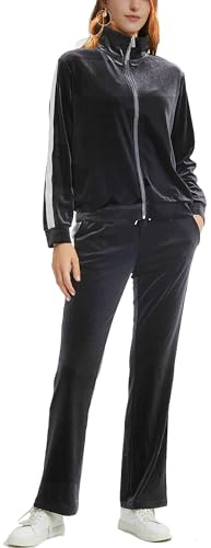 Woolicity Tute da Donna in Velluto Set Tute da 2 Pezzi Completi in Velluto con Cerniera Intera Felpa con Cappuccio e Pantaloni da Jogging