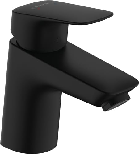 hansgrohe Logis - Waschtischarmatur mit Push-Open Ablauf, Wasserhahn Bad mit Auslauf Höhe 70mm, Mischbatterie Waschbecken wassersparend (EcoSmart), Mattschwarz