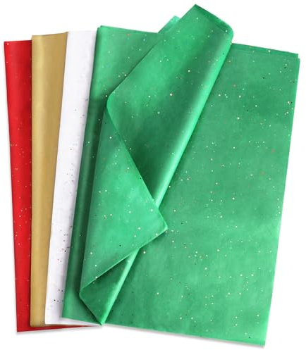 40 Fogli Carta Velina Natalizia, 50x66cm Carta Glitterata Carta da Regalo Natalizia Per artigianato Fai-Da-Te Decorazione di Imballaggi per Sacchetti per Feste (4 Stili)