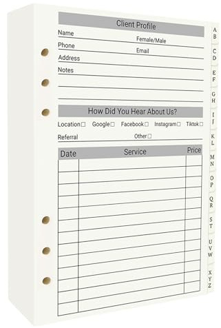 suituts Client Record Book, Hair Stylist Profile Binder Cards with Alphabetical Tabs for Salons, Hair Stylist, Nail, Small Business(200 Sheets Profile Cards, 5.6X 8.2), Cream