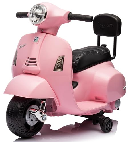 Vespa Eletrisk barncykel motorcykel med ryggstöd 2 år, 6 volt, med strålkastare, laddare, batteri, barnfordon (Rosa)