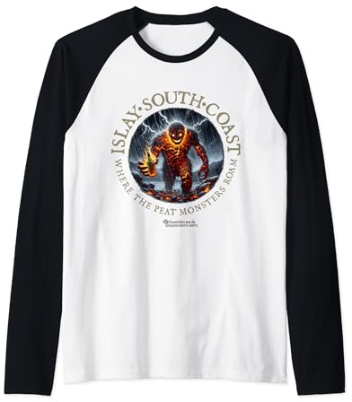 Whisky Islay South Coast Where Peat Monsters Roam Whisky Raglan Baseball Tee