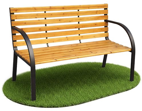 AKORD Gartenbank Dalia | Bank Garten Lackiertes Holz Stahlbeinen | Sitzbank Draußen Wetterfest | Outdoor Holzbank | Gartenbänke mit Armlehne | Parkbank | Breite 122 cm | Schwarz