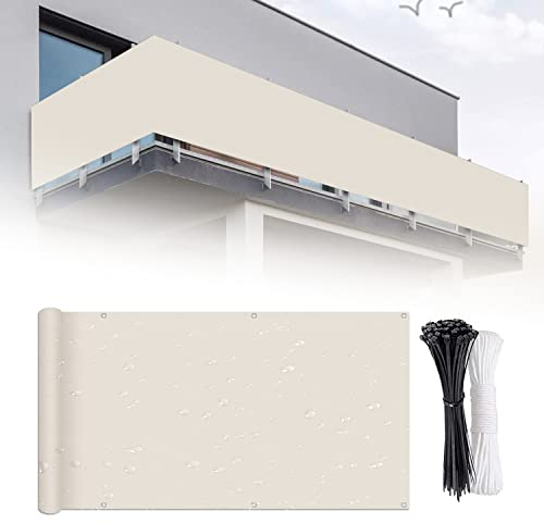 Generisch Balkon-Sichtschutz 80x600 cm, Balkon-Sichtschutz, 220 g/m², mit Ösen, Nylon-Kabelbinder und Kordel für Gartenzaun, Balkonzaun – Taupe