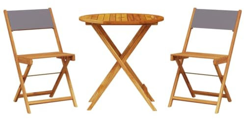 vidaXL Ensemble de Bistro 3 pcs Anthracite Tissu et Bois Massif, Ensemble de Bistro de Jardin, Ensemble de Balcon, Ensemble de Meubles d'extérieur
