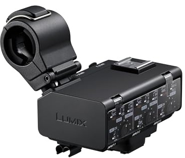 Panasonic Lumix DMW-XLR2 XLR-Mikrofonadapter für die Panasonic Lumix DC-GH7, 32-Bit-Float-Aufnahme, 4-Kanal- & hochauflösendes Audio, Mikrofonhalter, 3,5-mm-Stereo-Minibuchse. Schwarz