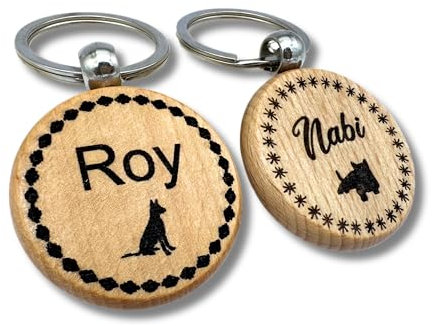 Hundemarke mit Gravur aus Holz, 40 mm Durchmesser – Handgefertigtes, personalisiertes Namensschild für Hunde und Katzen – Tiermarke mit Adresse und Telefonnummer