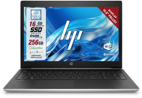 HP Probook, Pc Portatile intel i5-7200u 2.5Ghz 2 Core, Display HD da 15.6, Ram 16Gb, SSD 256 Gb, Notebook Pronto all'uso con Libre Office, Omaggio Chiavetta USB Finger Print (Ricondizionato)