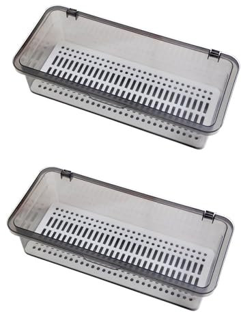 DSDGVDFBV Grau, 2 Stück Besteckkasten, Mit Deckel Besteckkoffer Leer Besteck Organizer Besteckkasten Für Schubladen Entwässerung Besteckbehälter Für Besteck Aufbewahrung