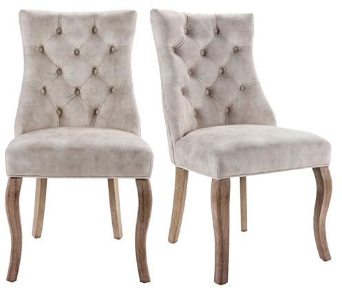 SogesHome Esszimmerstühle Set 2er 4er 6er Stuhl für Esszimmer Relaxsessel Einzelsessel mit hohen Rückenlehne Knopfsteppung,aus Samt Massivholz,51x47x97 cm