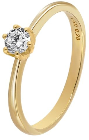 GLIZZ Damenring mit Lab Grown Diamant 0,20 ct. Gold 333 Brillantring GL8664 | klassischer Solitärring für Frauen, zauberhafter Verlobungsring Diamantring