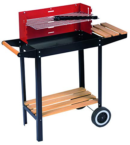 BBQ Collection Grill, kolgrill med hjul, justerbart galler och vindruta, grill med sidobord, svart