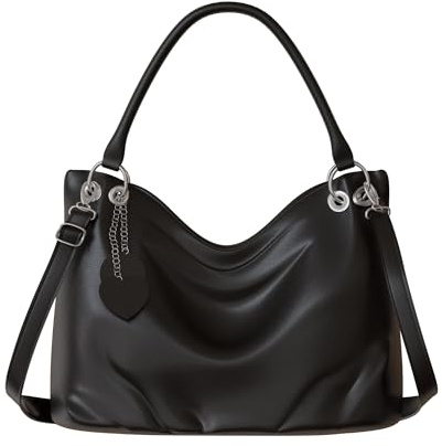KMISSO Damen Handtasche Kunstleder vegan – große Hobo Schultertasche 44x29x12 cm, elegante City Bag mit Reißverschlussfächern, Doppelgriffen & verstellbarem Schulterriemen