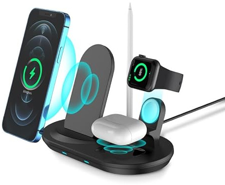 4 in 1 Charging Dock, Induction Charger, Compatible with iPhone 16 15 14 13 12 Pro/Max/Plus iPhone 10 9 8, iWatch, Airpods, Apple Stylus, QL Wireless Cell Phone Charger (White)
