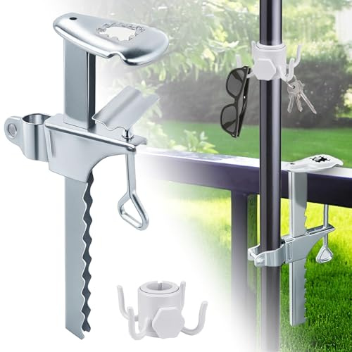 Sonnenschirm Halterung Balkon, Sonnenschirmhalter Balkongeländer Verlängerte Clip, Verzinkter Stahl, Sonnenschirmständer mit Aufhängehaken, Klemmbereich 0-20cm, für Terrassen, Sonnenschirm, Gartenzaun
