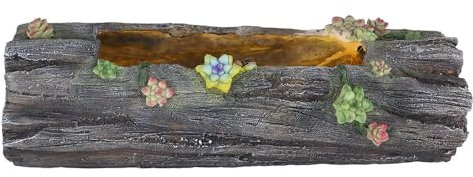 Solar Pflanzgefäß Beleuchtet Blumentopf Deko Licht für Haus und Garten in Baumstammoptik, grau antik, 1x LED warmweiß, LxH 44,3x13,5 cm