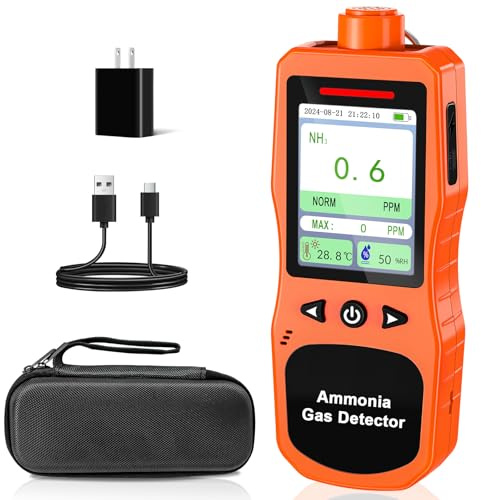 ZYKYCX Portable Ammonia Gas Detector, 0-200 PPM Rechargeable Ammonia Gas Monitor, Digital Air Quality NH3 Gas Meter with Temperature Humidity Tester for Farm, Poultry, Pig & Livestock, Orange