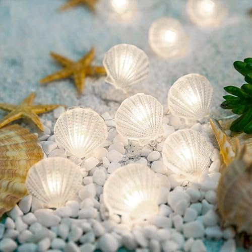 Sunshine smile Lichterkette Meerestiere,2M 20LED Thema Meeresleben Lichterkette,Muscheln Design Batteriebetrieben,für zimmer Party Geburtstagsdeko