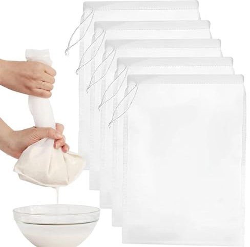 VZU 12 Stück Nussmilchbeutel, 20 × 30 cm Passiertuch Wiederverwendbar, Käsetuch Bio Waschbar Filterbeutel Mit Kordelzug, Nut Milk Bag für Käse Fruchtsaft Kaffee Gemüsesaft Joghurt