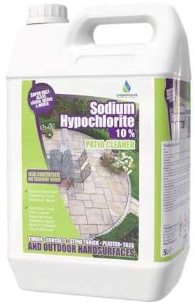 10% Sodium Hypochlorite Patio Cleaner 5 Litres of Industrial-Strength Algae & Black Spot Remover – Powerful Driveway & Paving Cleaner – Professional Outdoor Cleaning Solution for Concrete