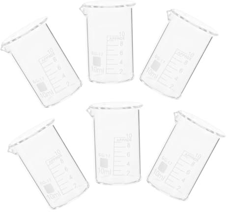 ERINGOGO Juego De 6 Vasos Medidores De Vidrio Resistentes a Altas Temperaturas, Graduación Precisa, Base Estable y Capacidad De 10 Ml Para Laboratorio y Experimentos Científicos