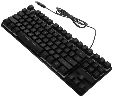 SHINEOFI 87 Key Gaming Keyboard Black USB Wired with 12 Multimedia Keys | Plastic Build, Colorful Light, Compact Layout, 19 Conflict Design, for Gaming Use and Desktop Setup