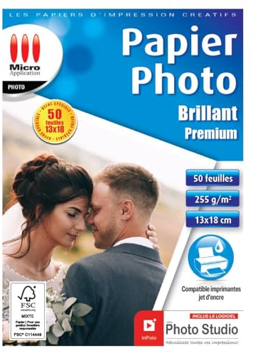 Micro Application - Papier Photo Premium - 13x18 cm - 50 Feuilles - Qualité Labo Pro pour Portraits, Photos de Famille, Cartes de Vœux - Fabriqué en France - Idéal Tirages Haute Définition