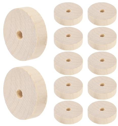 sourcing map Lot de 12 roues en bois de 3,8 cm de diamètre, trou de 0,6 cm d'épaisseur, roue plate en bois brut pour mini arbre de Noël, modèles de voitures, camions