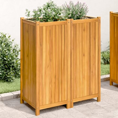HaoChrymec Maceta con Inserto de Tela No Tejida, Madera Maciza de Acacia, Diseño Práctico, Huerto Urbano, Jardín Exterior, 84x42x100 cm