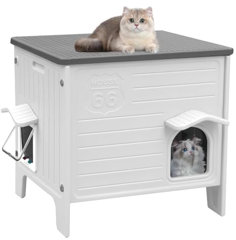 Outdoor Cat House Weatherpoof Large Plastic Cats Houses with Escape Door Indoor Waterproof Feral/Pet Cat Shelter Outside for Multiple Cats