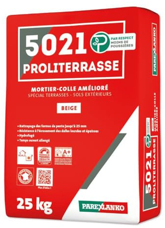 PAREXLANKO - Colle à carrelage - 5021 PROLITERRASSE - Beige - 25kg | Mortier-colle spécial terrasses et sols extérieurs (C2 E) - Pose grand format jusqu'à 8 100 cm² - Hydrofugé
