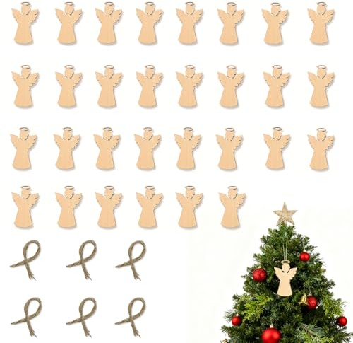 Angeli decorativi in legno 30 pezzi: mini figure angelo custode 5x3 cm marrone per Natale, decorazioni albero, regali, fai da te, eventi speciali