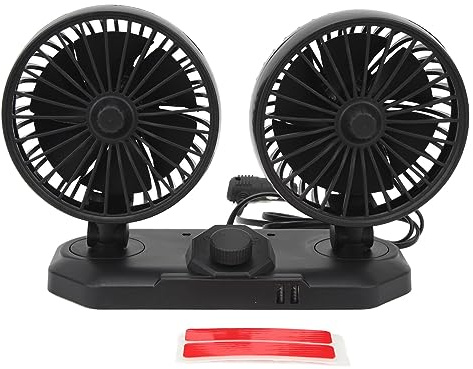 EVTSCAN Ventilateur de Voiture à Double tête 2 Vitesse RÉGLABLE Vents Strong 360 degrés Rotation à Faible Bruit Double Ventilateur de Refroidissement de Voiture USB Interface USB (12V)