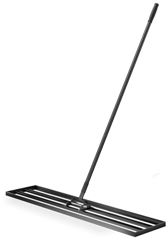 Rastrillo nivelador de césped – Nivelador de suelo de aluminio con mango de acero para cubrir y nivelar superficies de césped