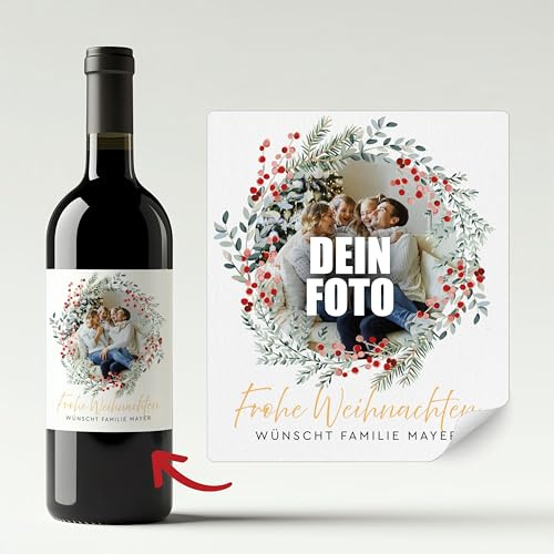 Flaschenetiketten Weihnachten selbst gestalten – mit Foto und Text personalisiert – Aufkleber für Weinflaschen, Sekt als Geschenk – (MOTIV 3)