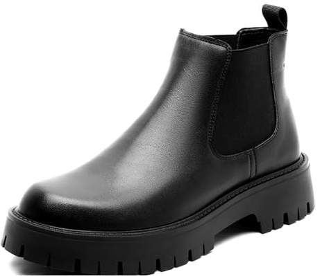 ZDOUXUAN Botas Chelsea de vestir con plataforma gruesa for hombre, punta redonda, sin cordones, antideslizantes, for uso informal y formal.(Black,42 EU)