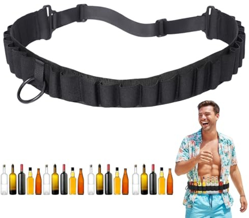 VEOIRXU Schnapsgürtel 25 Slots Verstellbar Schnaps Gürtel Gin Shotgürtel Schwarz Nylon Shot Schnaps mini Alkohol Kette Klopfer Gürtel für Karneval Junggesellenabschied Bier Getränke (Schwarz)