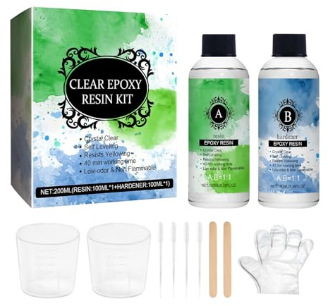 Kit de résine 2 x 3 onces - Formule auto-nivelante anti-jaunissement avec durcisseur - Kit de résine époxy - Revêtement transparent très brillant pour la fabrication de bijoux, la réparation de