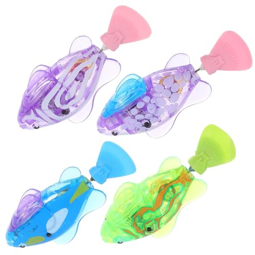 FRCOLOR Elektrisches Katzenspielzeug 4 Stück Interaktiver Schwimmender Fisch mit LED Licht Kauspielzeug für Kätzchen Strapazierfähiges Haustierzubehör für Aktives und Stressabbau