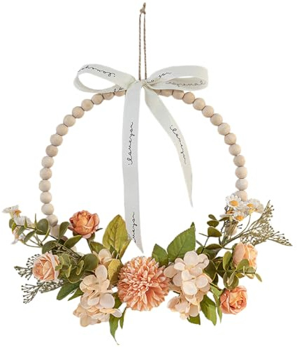 Talleros Türkranz Frühling, Künstliche Blumen Kranz Girlande Willkommen Girlande, Türdeko Haustür Wandkranz Holz Deko, Frühling Rosen Kamille, Hochzeit Wohnzimmer (C)