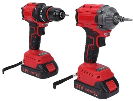 Denash Llave de Impacto de 21 V, Motor sin Escobillas de par 350 N, 2 Baterías, Kit de Taladro Inalámbrico de 2400 RPM, con Luz de Trabajo LED y Agarre Antideslizante, para Madera, (EU)